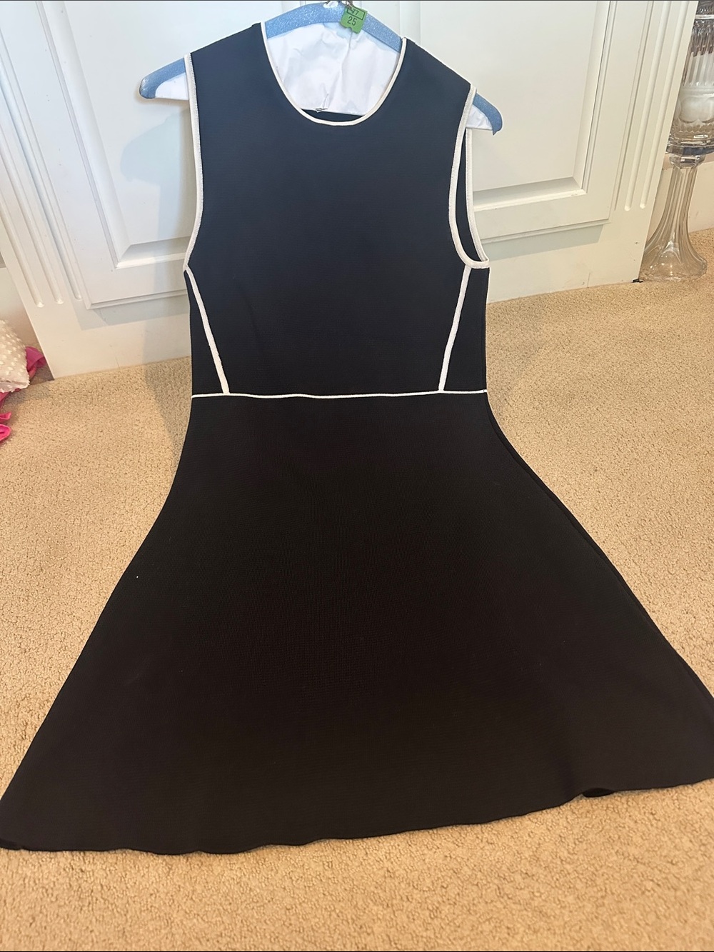 Knit Black Mini Dress with White Piping